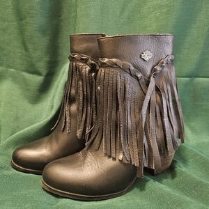 Harley-Davidson Retta Riding Fringe Leather Ankle Boots - Black 8M